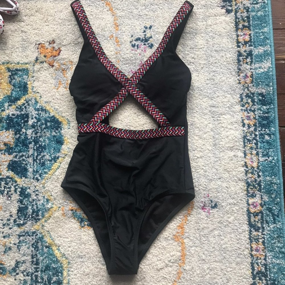 2/$35 Target one piece black cutout tribal trim XS